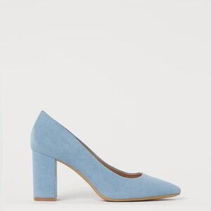 H&M Light Blue Suede Block Heel Pumps Shoes